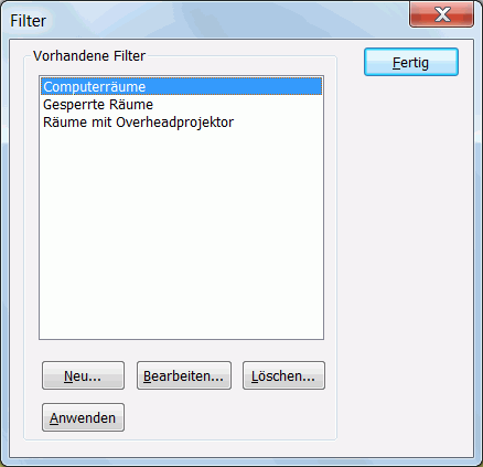 Das Verwaltungsfenster für Filter